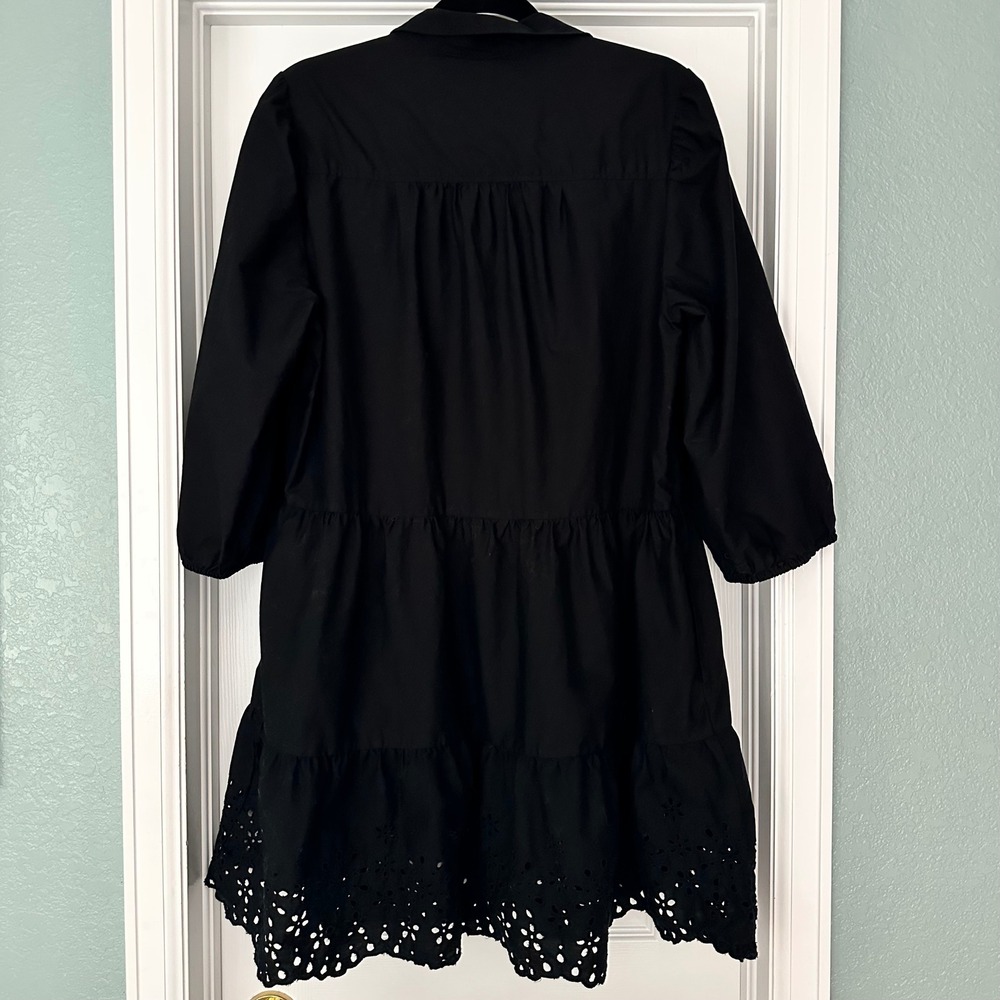GAP Black Mini Dress Eyelet Tiered 3/4
Sleeve Shirt Dress Large - Picture 6 of 11